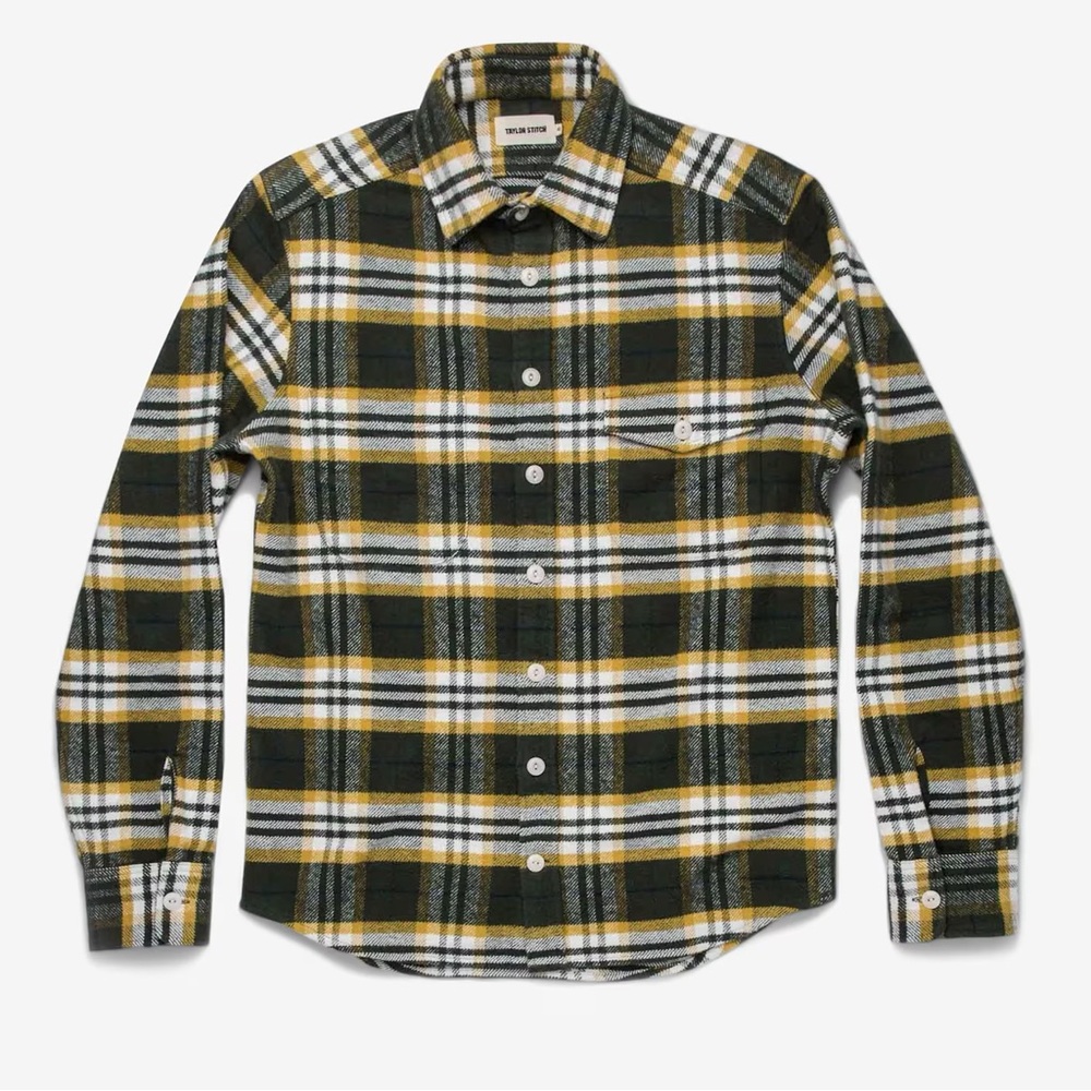 Taylor Stitch Crater Shirt Flannel Green Plaid Sz38